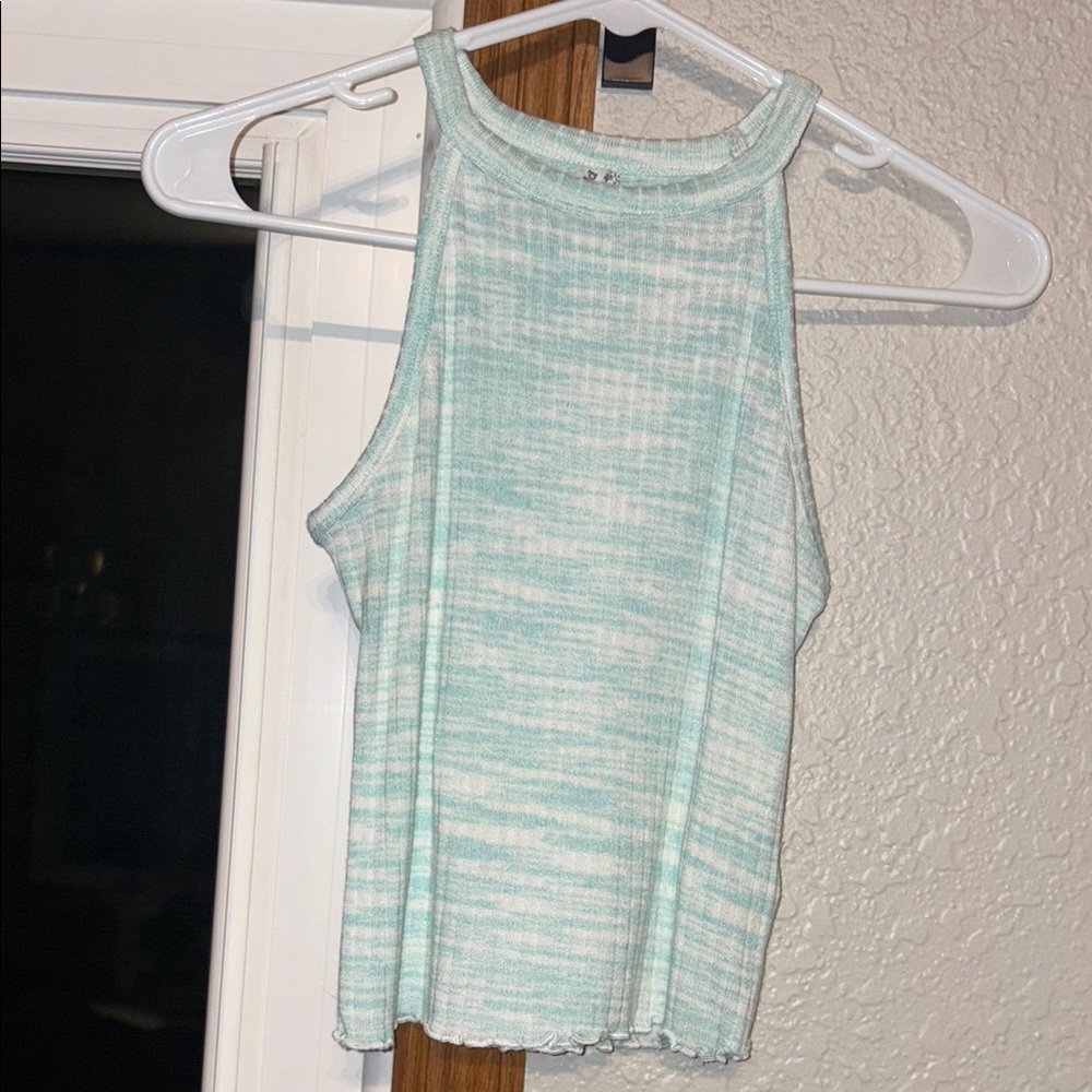 Mudd High Neck Ribbed Tank Top XS Hush Turquoise NWT